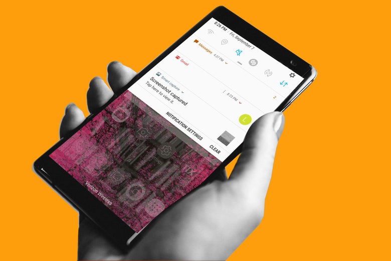 Illustration of the Nokia 8 Sirocco Android smartphone with an illustrated chaos screen.